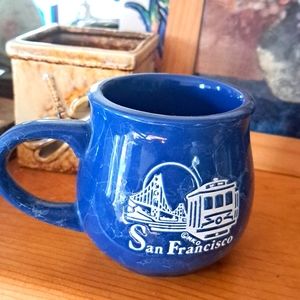 SAN FRANCISCO VTG POT BELLIED Marbled blue  8 oz Mug Blue and White